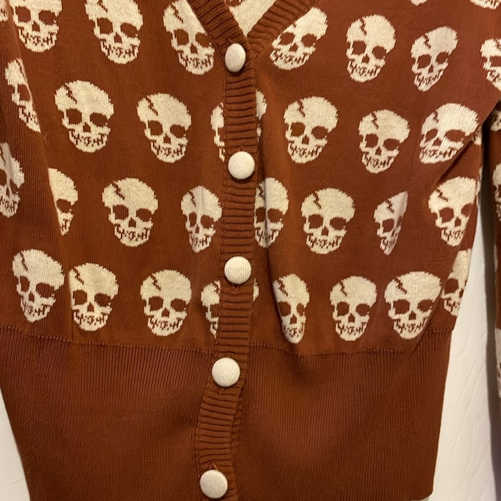 RARE skeleton skull cardigan rust brown tan sweater rockabilly punk metal goth - Picture 4 of 11